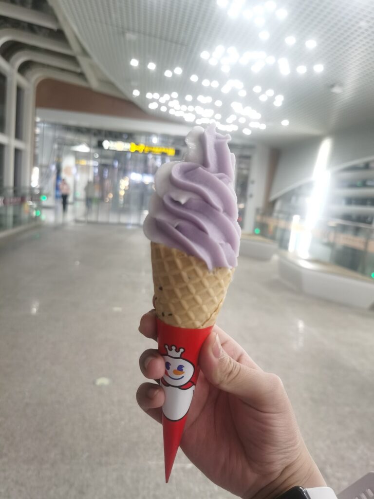 アイスクリーム。寒い日に外で食べるのがこの国の流儀。