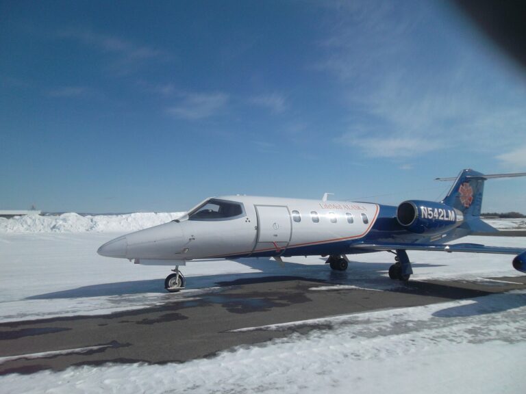 フェアバンクス空港の駐機場に停まる小型ジェット機