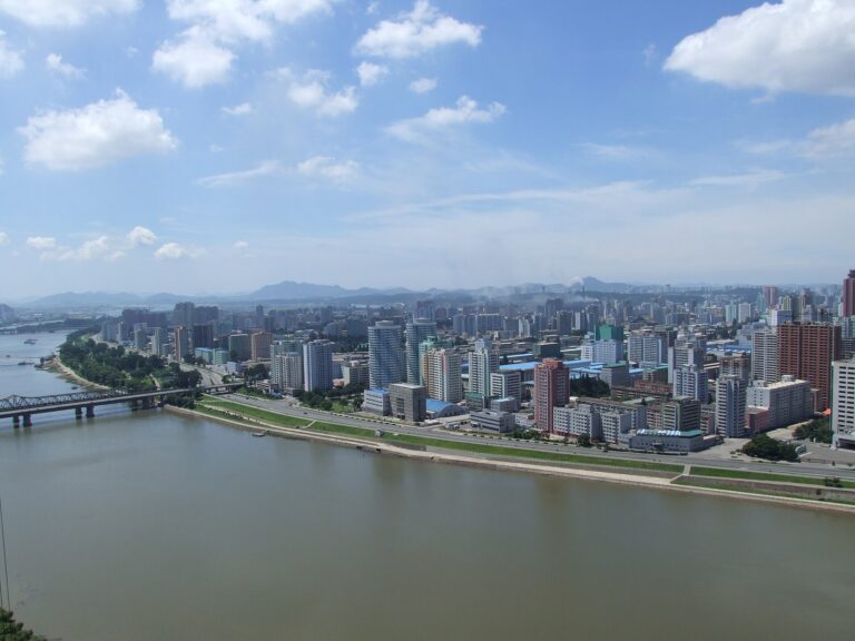 大同江と羊角島の街並み